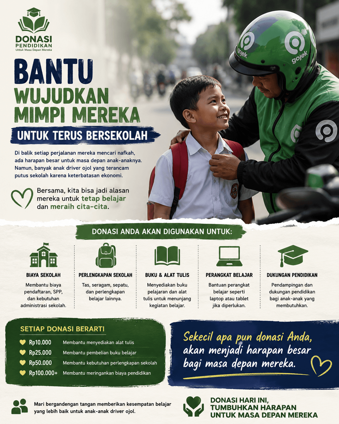 Bantu Wujudkan Mimpi Anak Driver Ojol untuk Terus Bersekolah