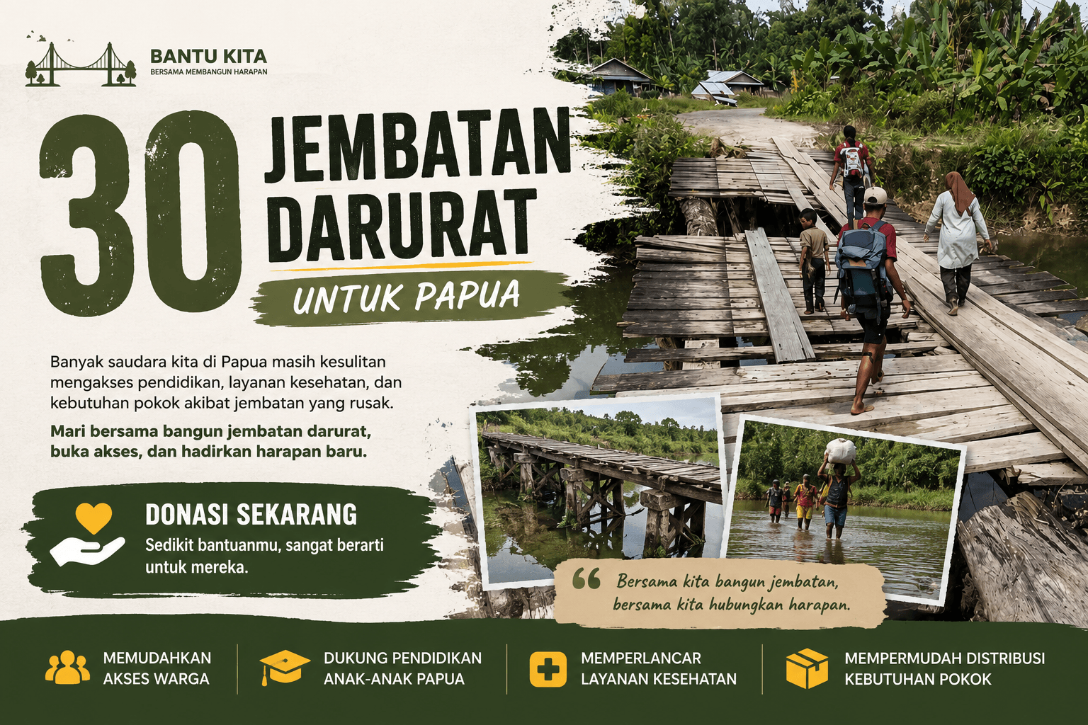 Bantu Bangun 30 Jembatan Darurat untuk Papua